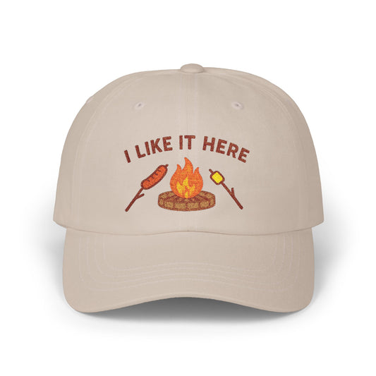 Classic Dad Cap with Campfire Design, Outdoor Cap, Father's Day Gift, Casual Hat, Camping Accessory, Unisex Adjustable Cap
